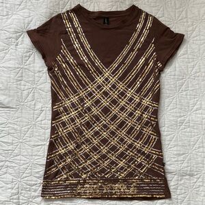 Y2K 2000’s Short Sleeve Sequin Tee size Medium